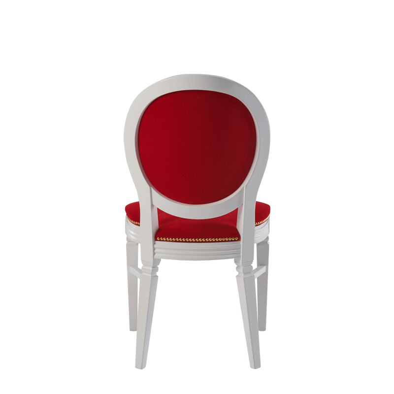 Chandelle Chair in White with Crimson Red Velvet Seat Pad