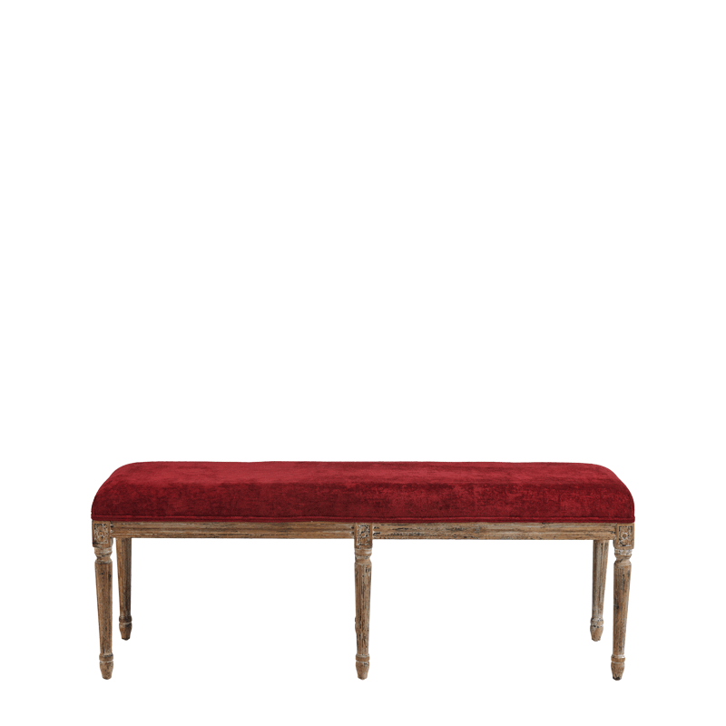 Paris Bench with Oak Frame Crimson Red Velvet