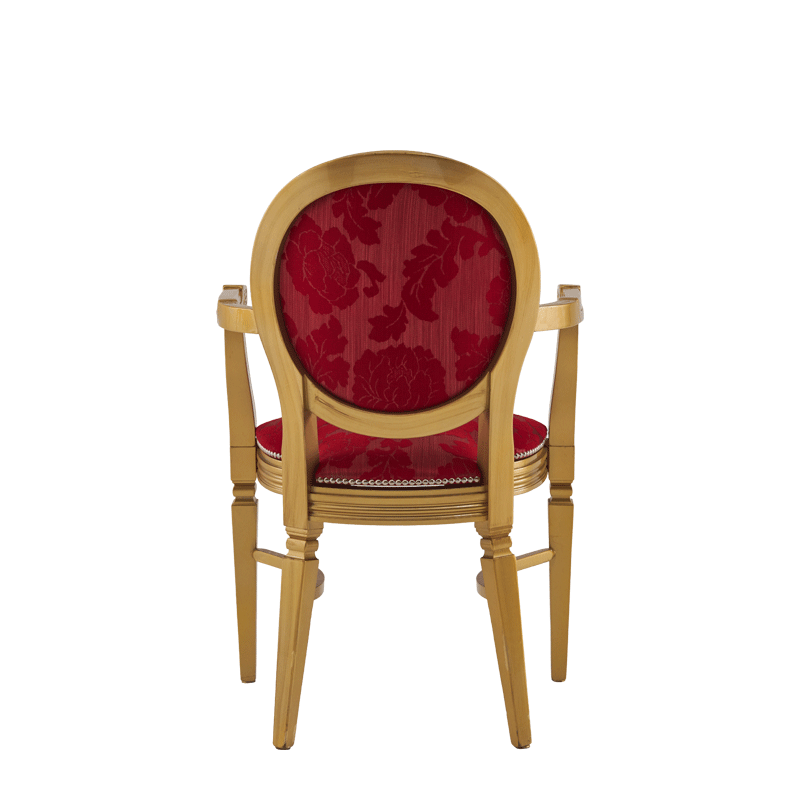 Chandelle Armchair in Gold with Damask Bordeaux Seat Pad