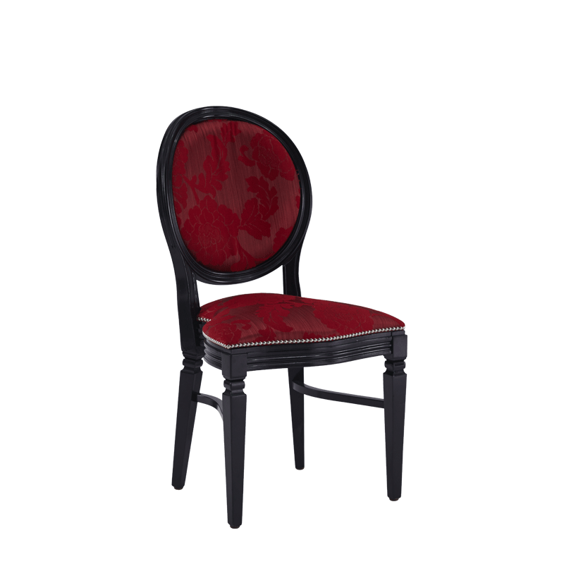 Chandelle Chair in Black with Damask Bordeaux Seat Pad