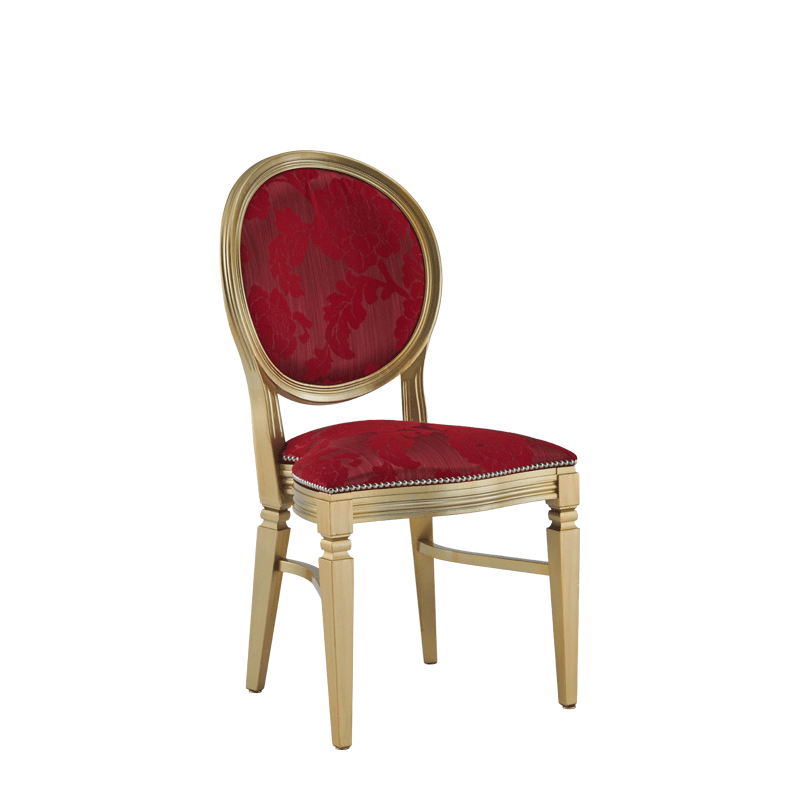 Chandelle Chair in Gold with Damask Bordeaux Seat Pad