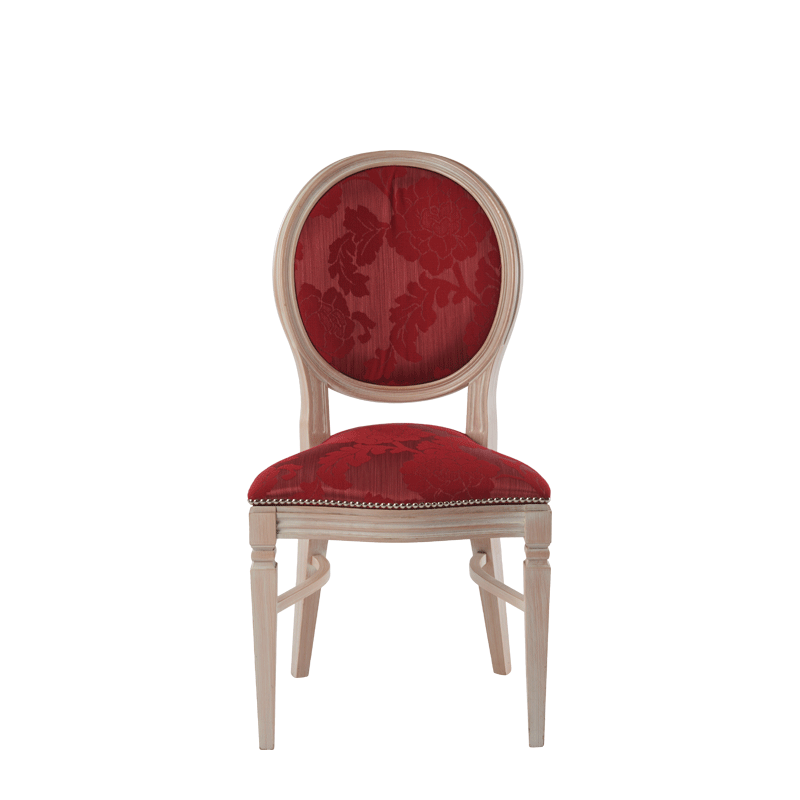 Chandelle Chair in Ivory with Damask Bordeaux Seat Pad