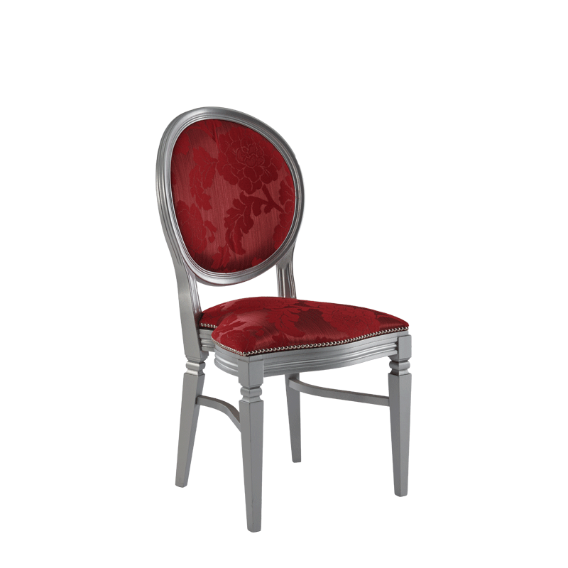 Chandelle Chair in Silver with Damask Bordeaux Seat Pad