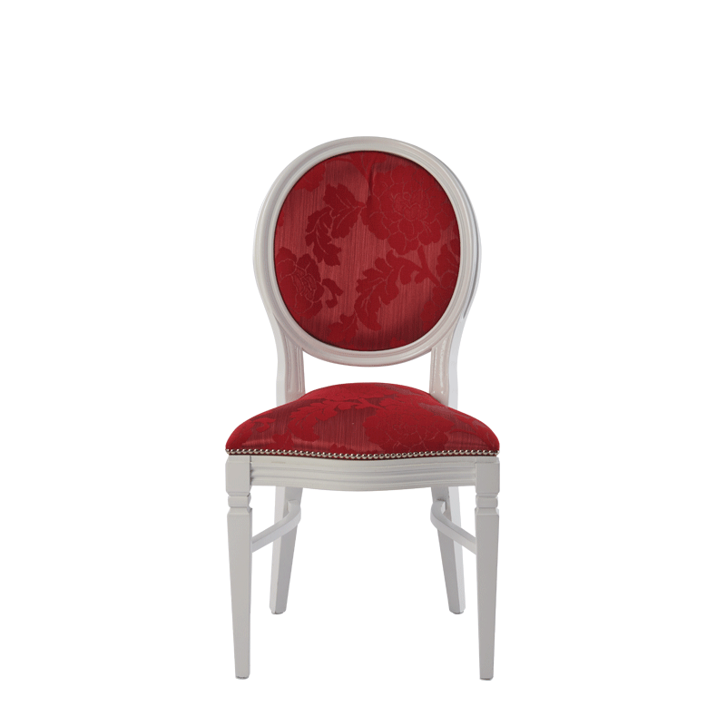 Chandelle Chair in White with Damask Bordeaux Seat Pad