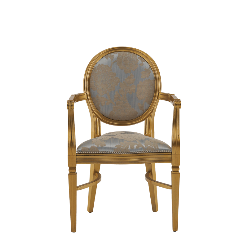 Chandelle Armchair in Gold with Damask Moonshine Seat Pad