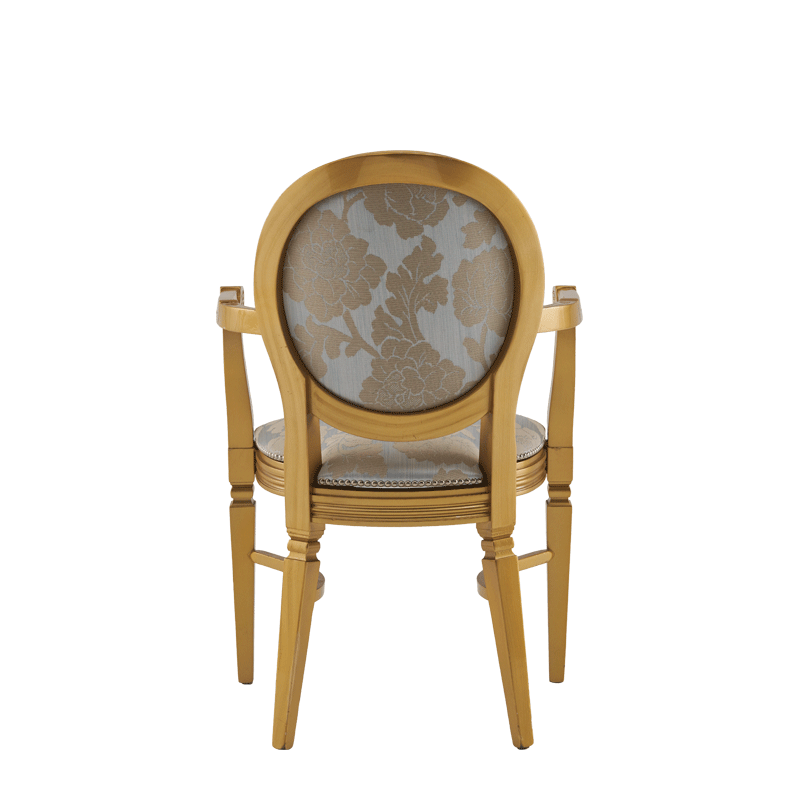 Chandelle Armchair in Gold with Damask Moonshine Seat Pad