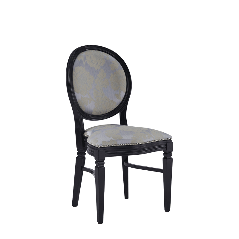 Chandelle Chair in Black with Damask Moonshine Seat Pad