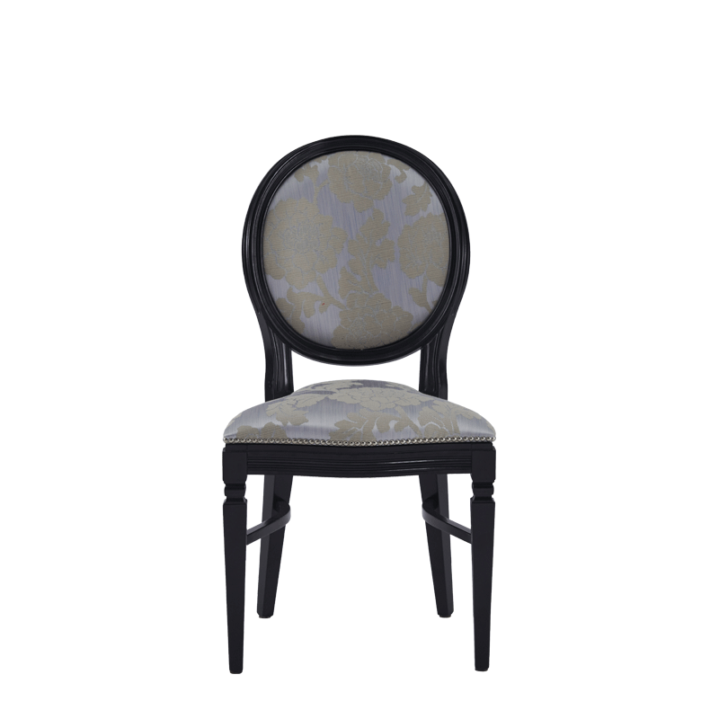 Chandelle Chair in Black with Damask Moonshine Seat Pad