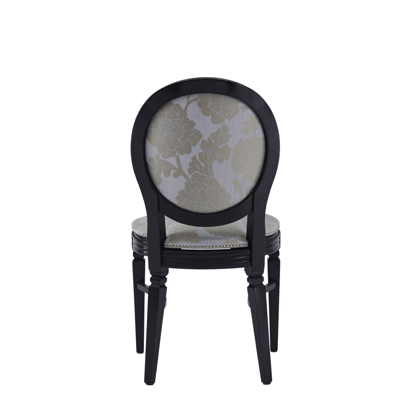 Chandelle Chair in Black with Damask Moonshine Seat Pad