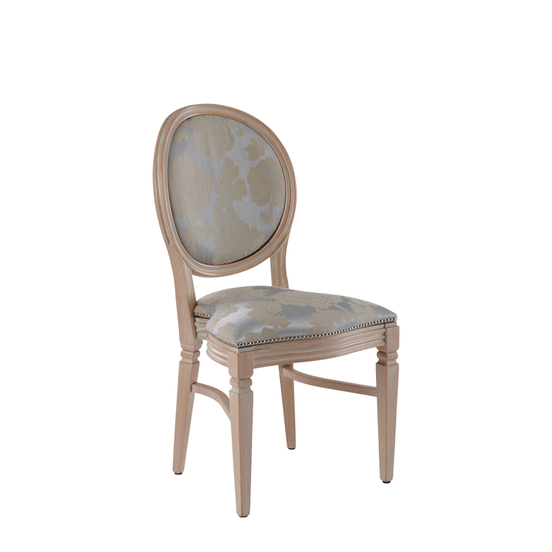 Chandelle Chair in Ivory with Damask Moonshine Seat Pad