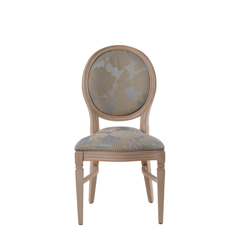 Chandelle Chair in Ivory with Damask Moonshine Seat Pad