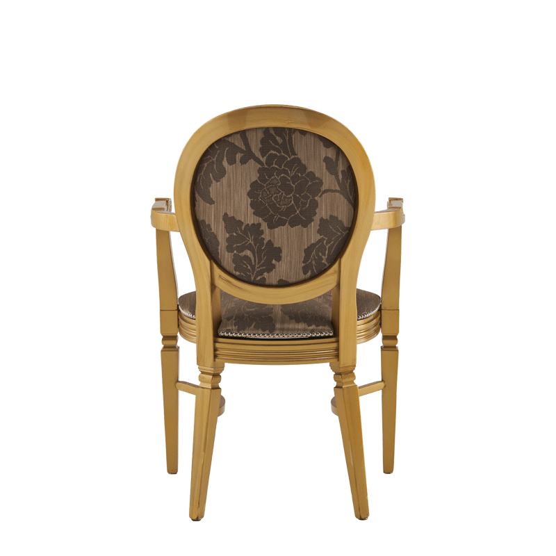 Chandelle Armchair in Gold with Damask Taupe Seat Pad