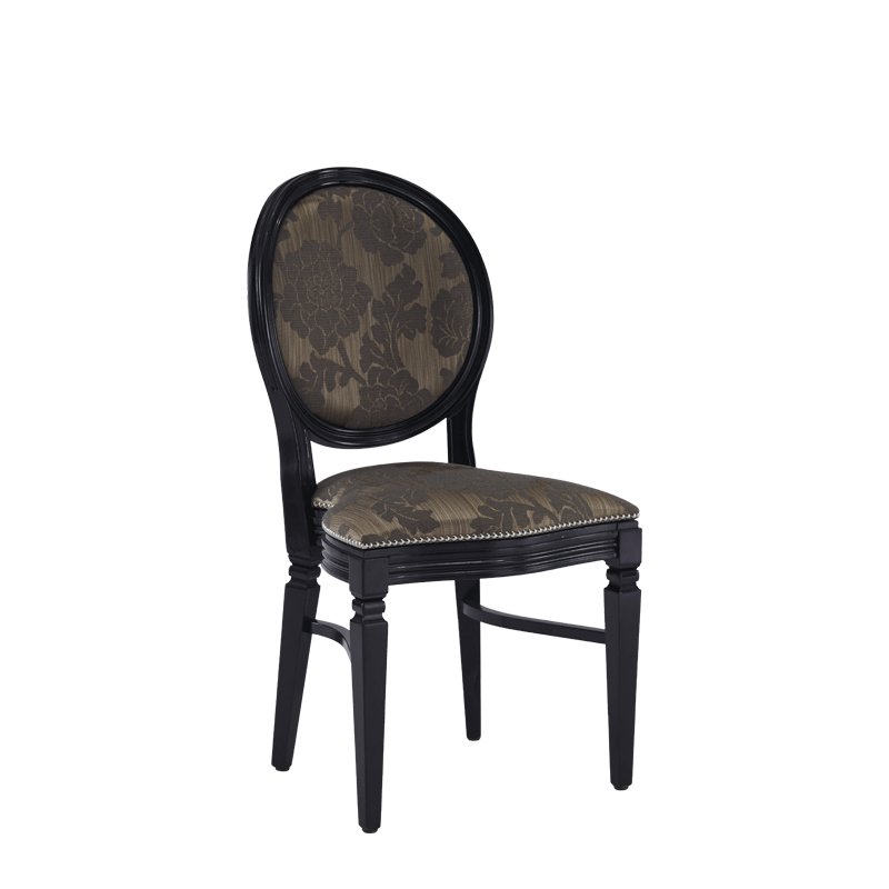 Chandelle Chair in Black with Damask Taupe Seat Pad