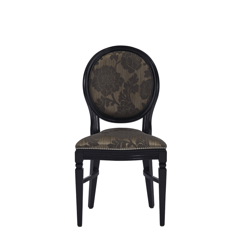 Chandelle Chair in Black with Damask Taupe Seat Pad