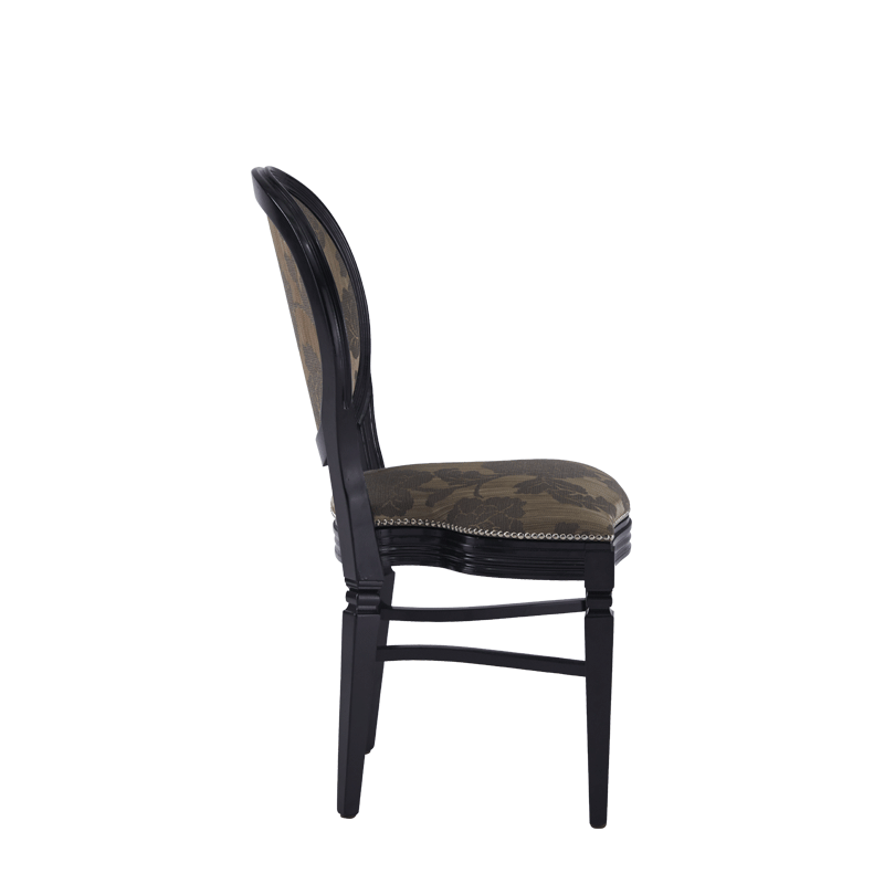 Chandelle Chair in Black with Damask Taupe Seat Pad