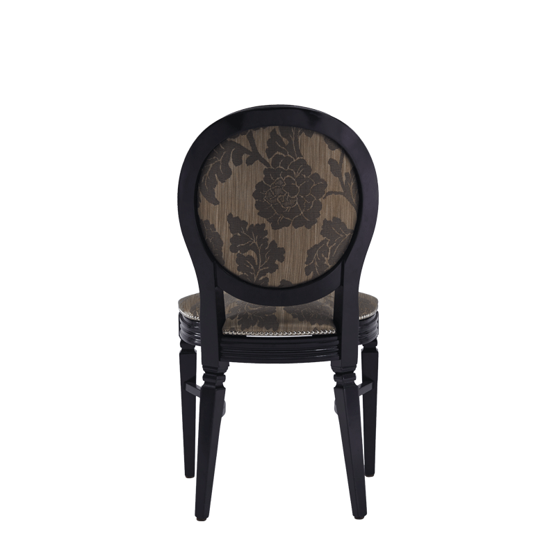 Chandelle Chair in Black with Damask Taupe Seat Pad