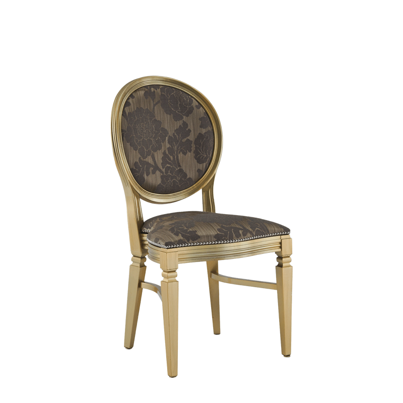 Chandelle Chair in Gold with Damask Taupe Seat Pad