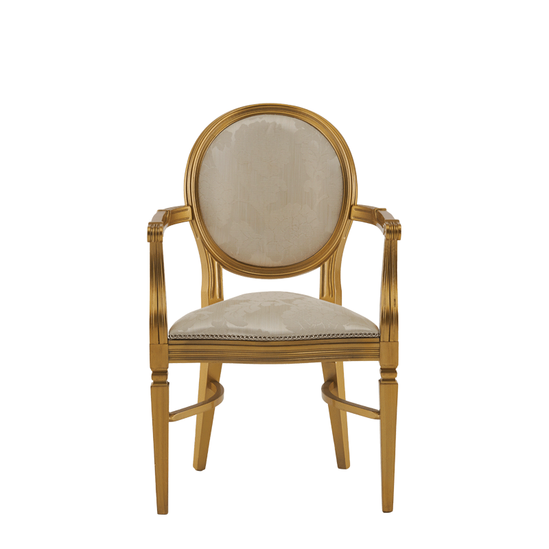 Chandelle Armchair in Gold with Damask Vanilla Seat Pad