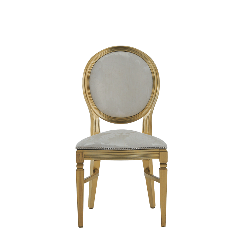 Chandelle Chair in Gold with Damask Vanilla Seat Pad