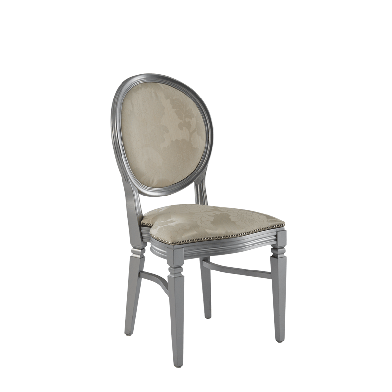 Chandelle Chair in Silver with Damask Vanilla Seat Pad