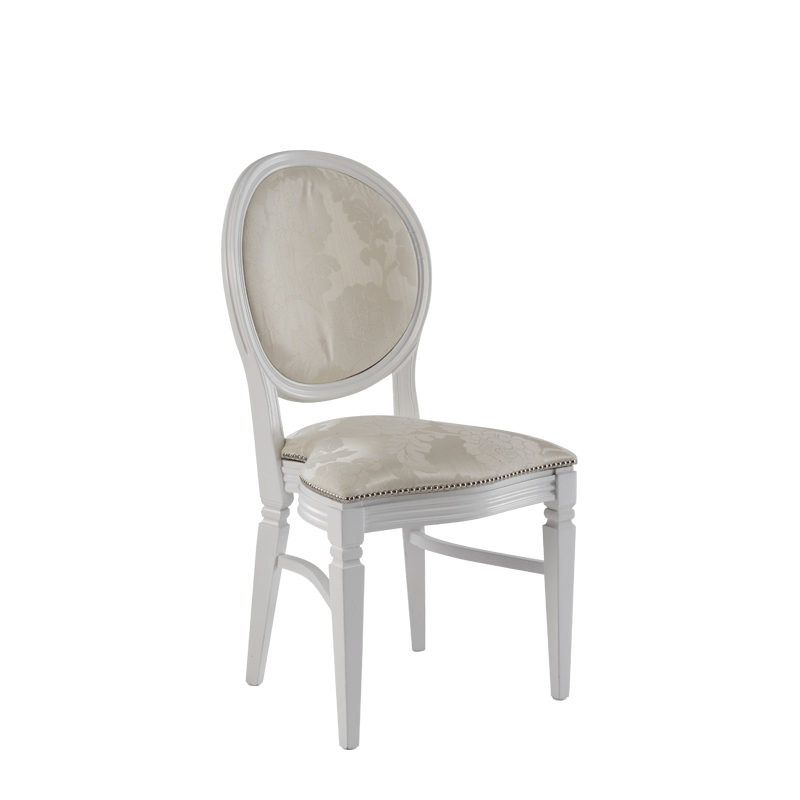 Chandelle Chair in White with Damask Vanilla Seat Pad