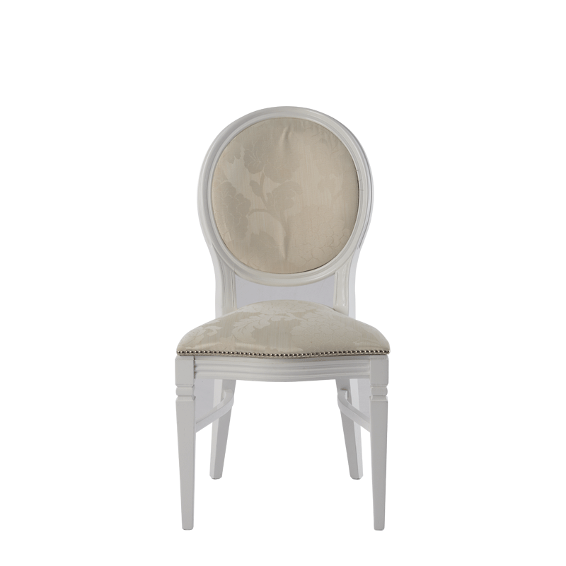 Chandelle Chair in White with Damask Vanilla Seat Pad
