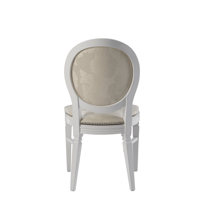 Chandelle Chair in White with Damask Vanilla Seat Pad