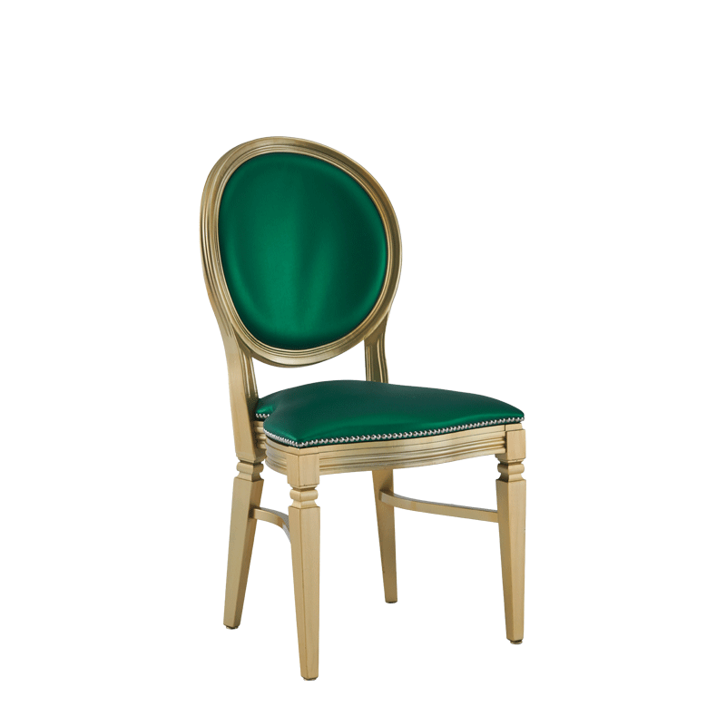 Chandelle Chair in Gold with Emerald Green Seat Pad