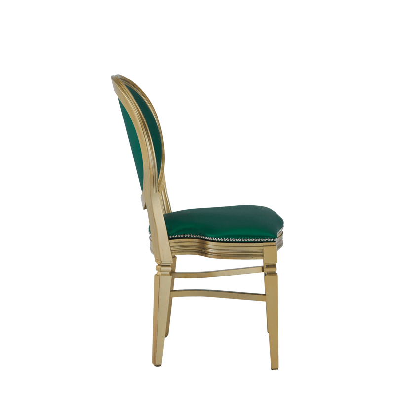 Chandelle Chair in Gold with Emerald Green Seat Pad