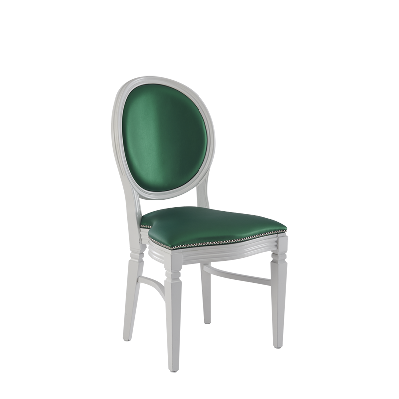 Chandelle Chair in White with Emerald Green Seat Pad