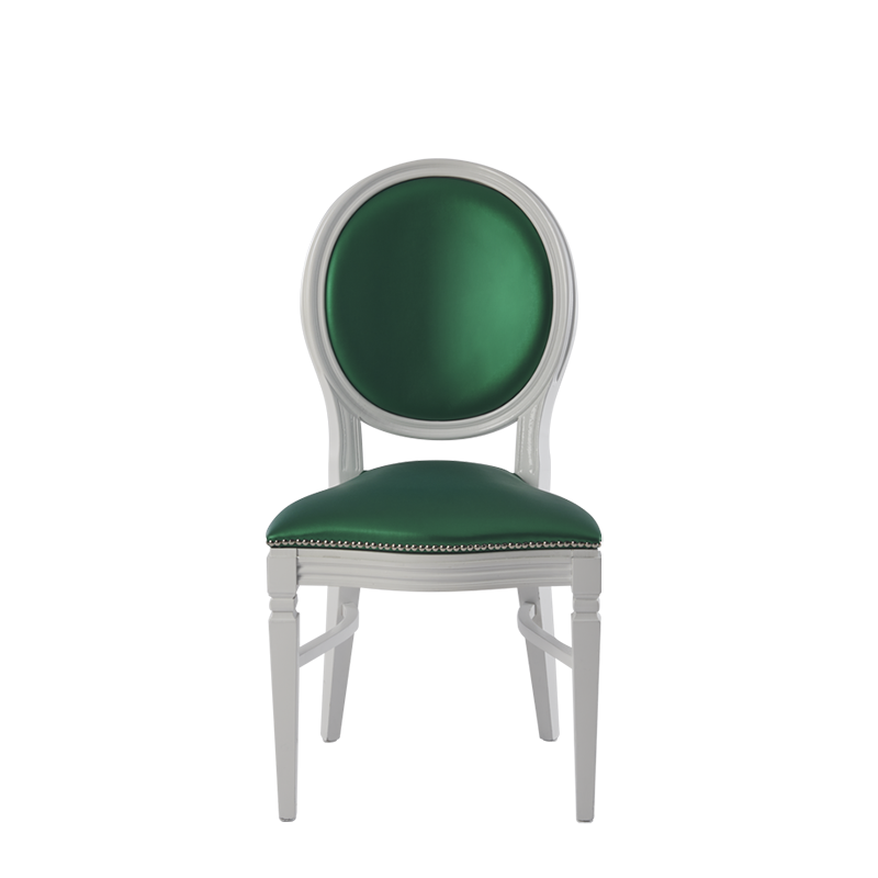 Chandelle Chair in White with Emerald Green Seat Pad