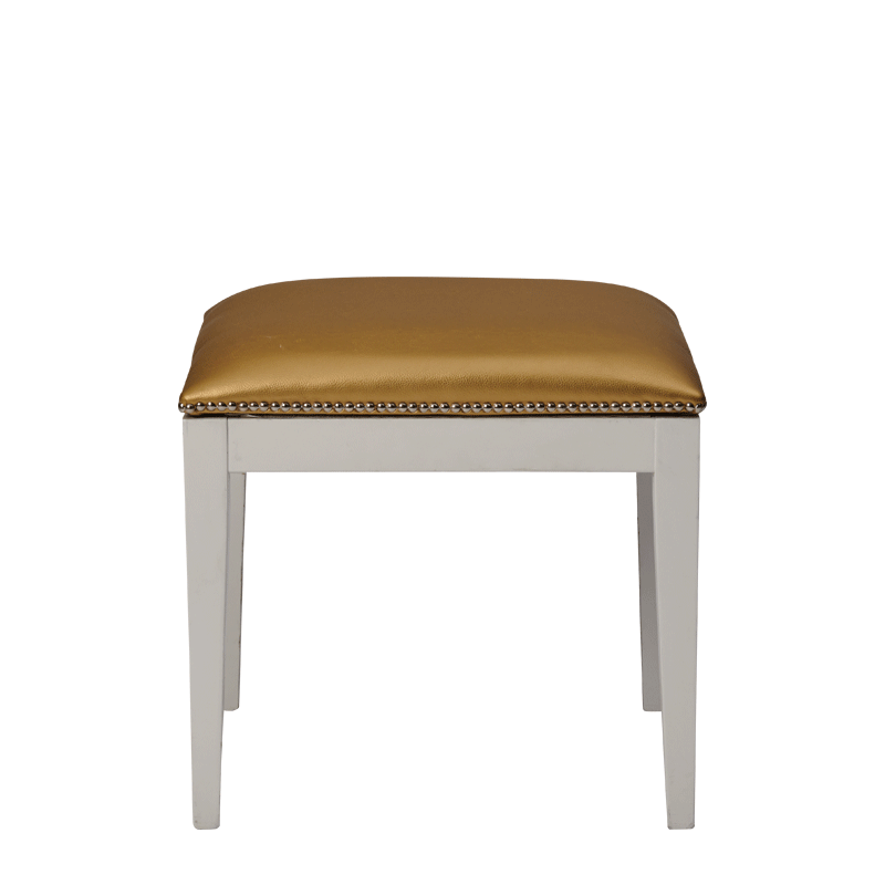 Divano Ottoman in White with Gold Seat Pad