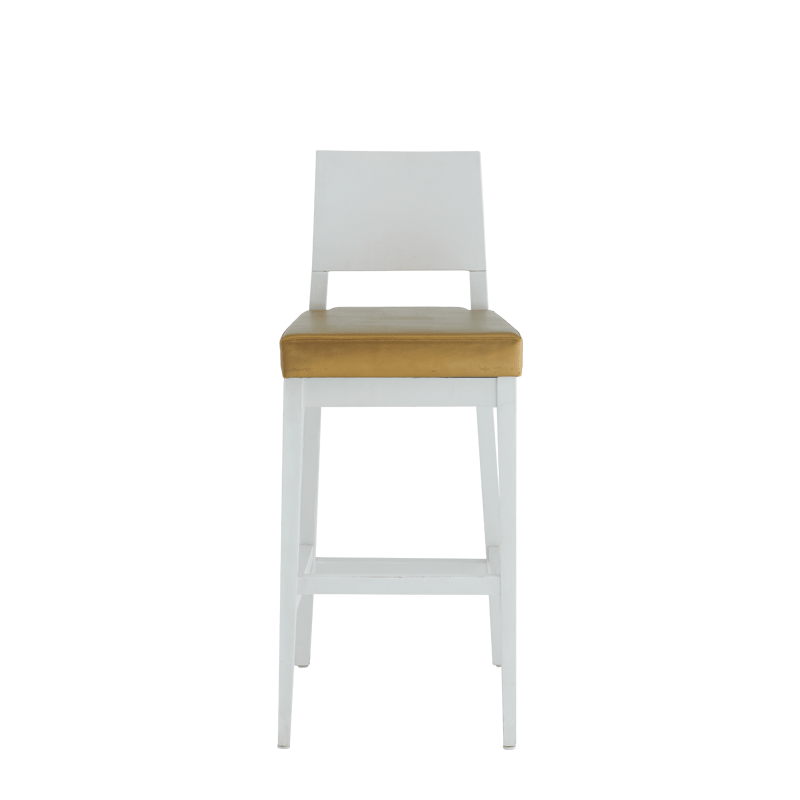 Porcino Bar Stool in White with Gold Seat Pad