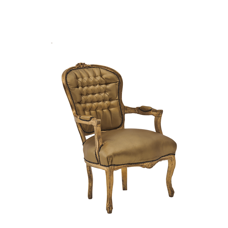 Louis Armchair in Gold with Gold Gilt Seat Pad