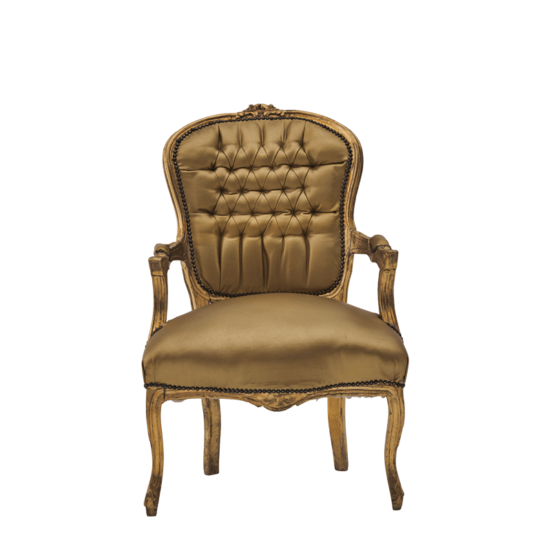 Louis Armchair in Gold with Gold Gilt Seat Pad