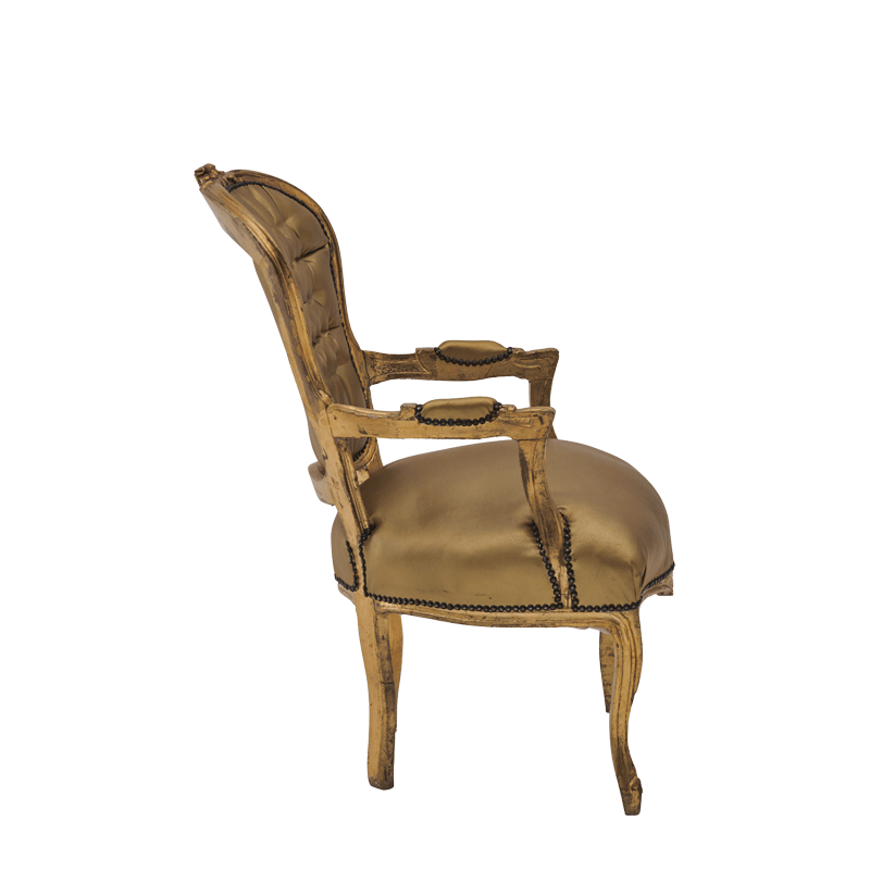 Louis Armchair in Gold with Gold Gilt Seat Pad