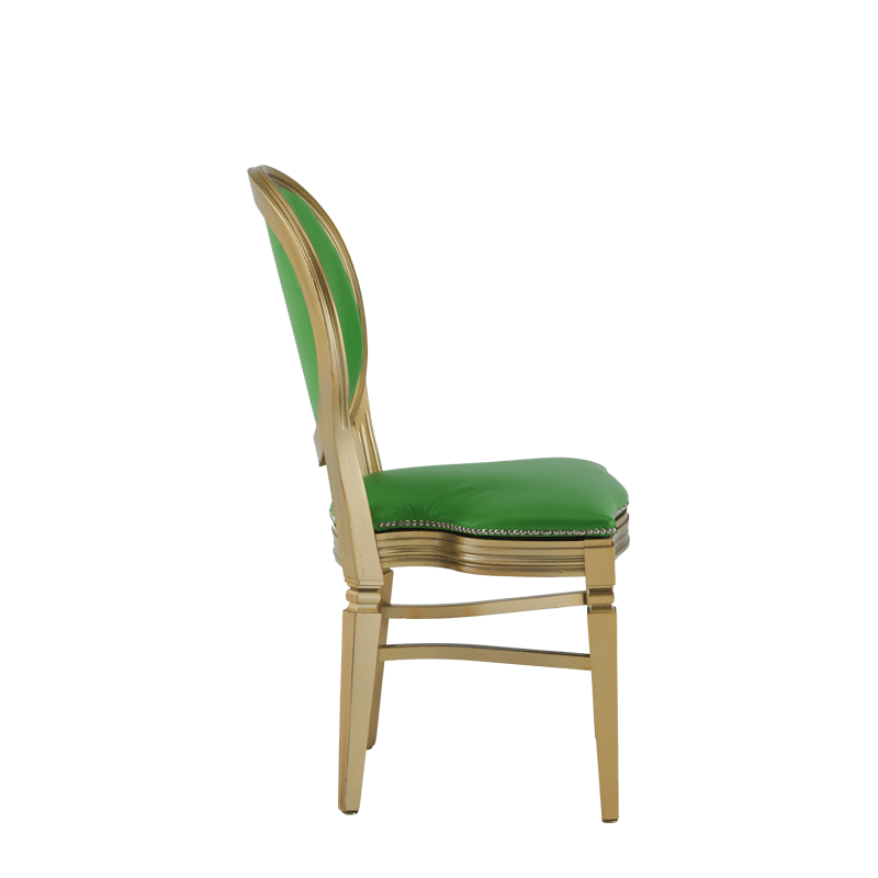 Chandelle Chair in Gold with Green Seat Pad