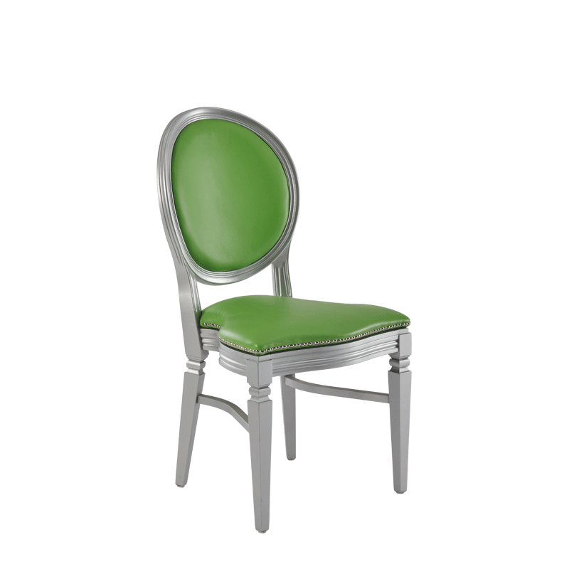 Chandelle Chair in Silver with Green Seat Pad