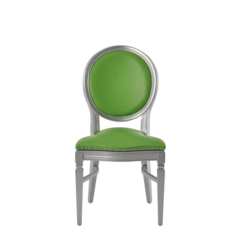 Chandelle Chair in Silver with Green Seat Pad