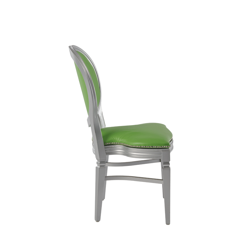 Chandelle Chair in Silver with Green Seat Pad