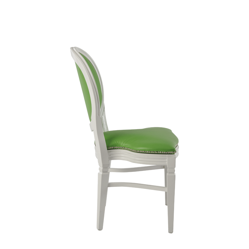 Chandelle Chair in White with Green Seat Pad