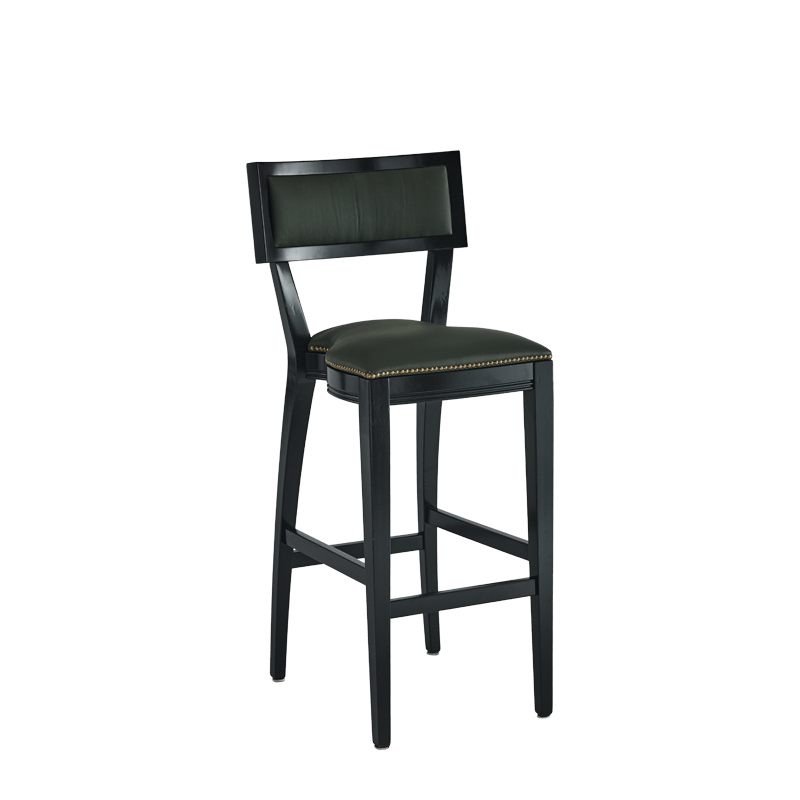 The Bogart Bar Stool in Black with Hunter Green Seat Pad