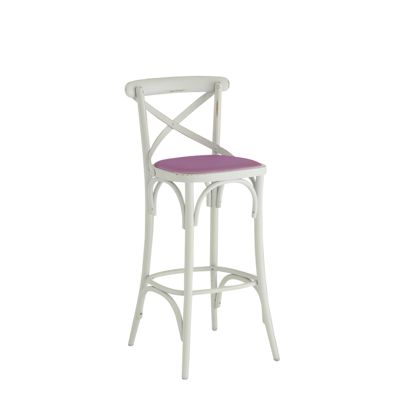 Coco Bar Stool in White with Icy Pink Seat Pad