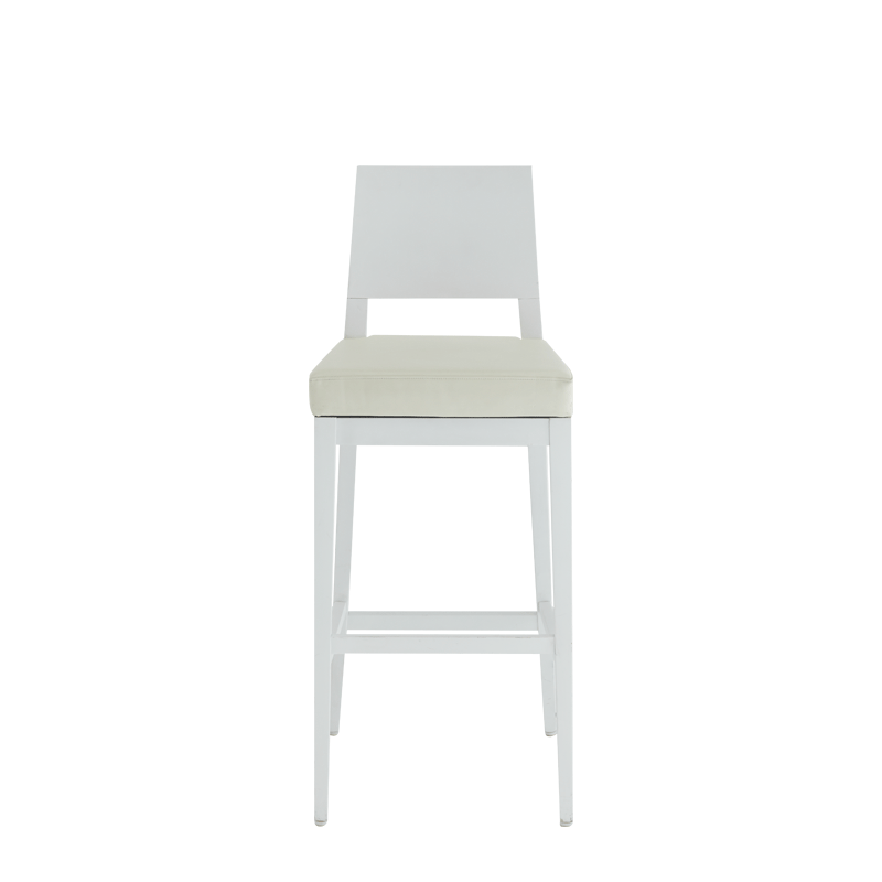 Porcino Bar Stool in White with Ivory Seat Pad