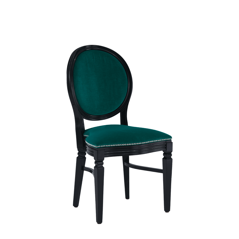 Chandelle Chair in Black with Jade Velvet Seat Pad