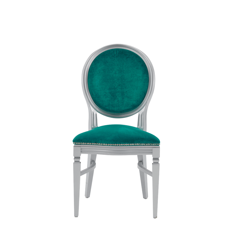 Chandelle Chair in Silver with Jade Velvet Seat Pad