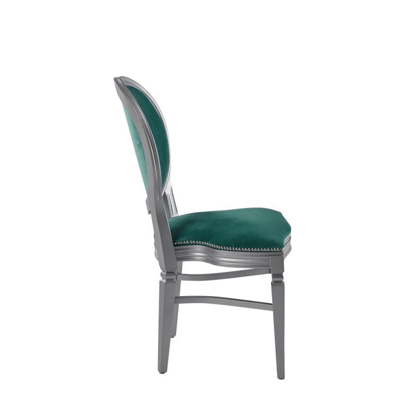 Chandelle Chair in Silver with Jade Velvet Seat Pad