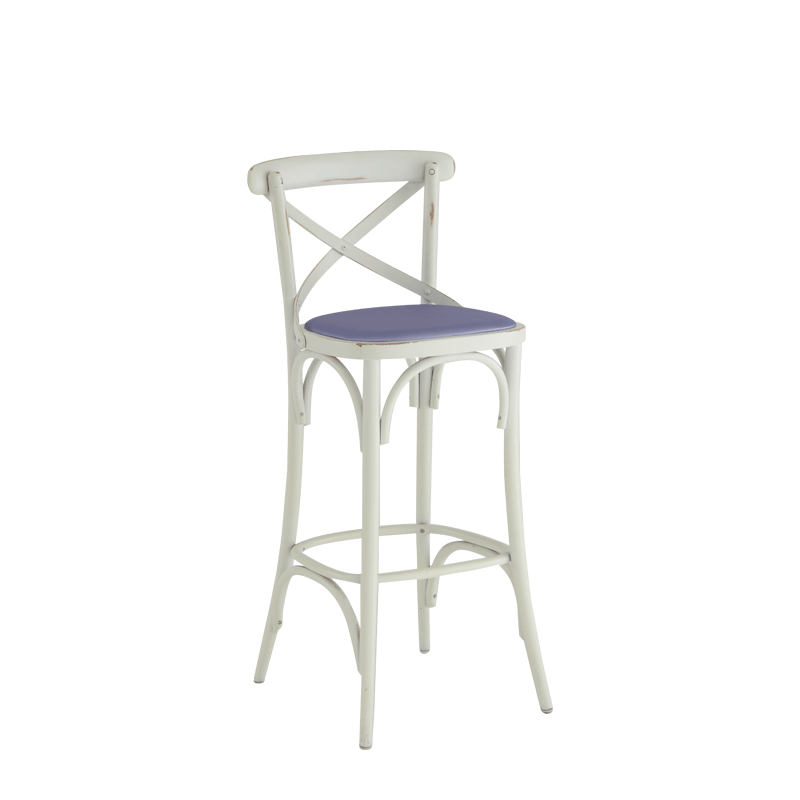 Coco Bar Stool in White with Lavender Seat Pad