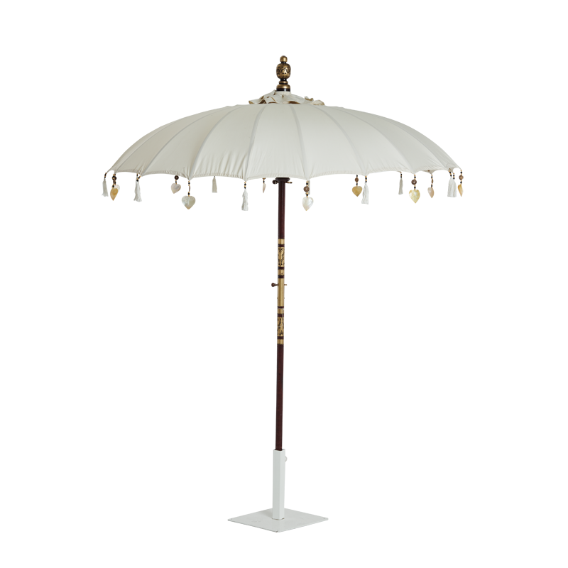 Garden Umbrella Cream with tassels and heart ornaments