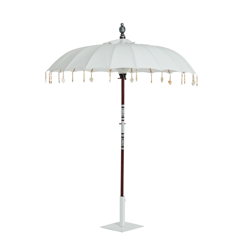 Garden Umbrella White with tassels and heart ornaments